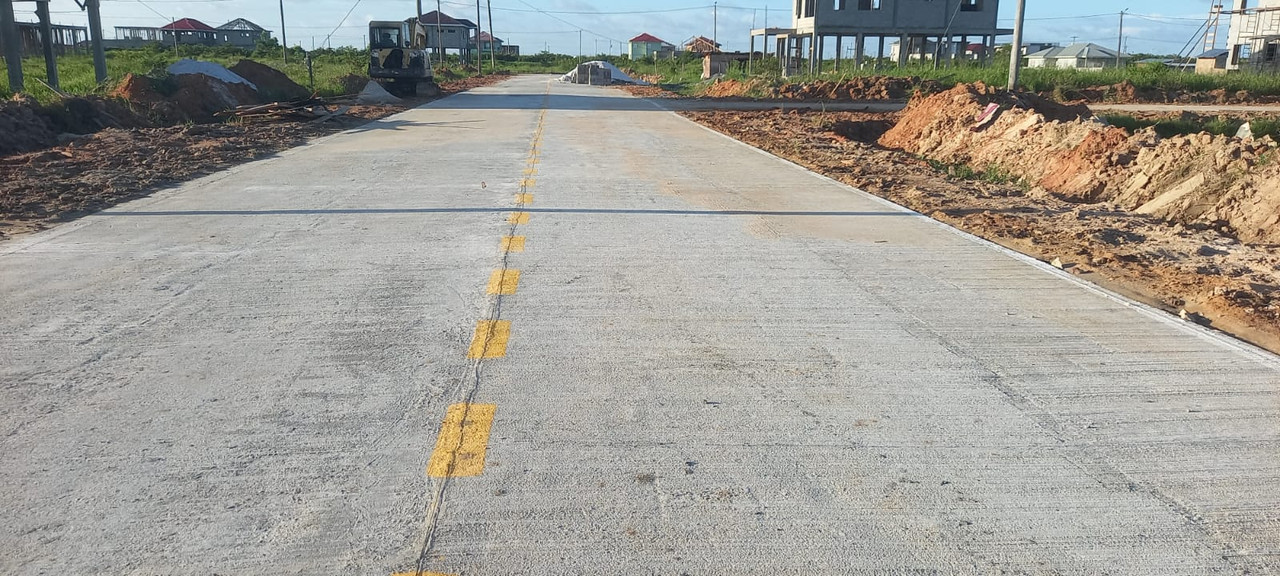Completed rigid pavement road built by KBS Engineering at Diamond, East Bank Demerara