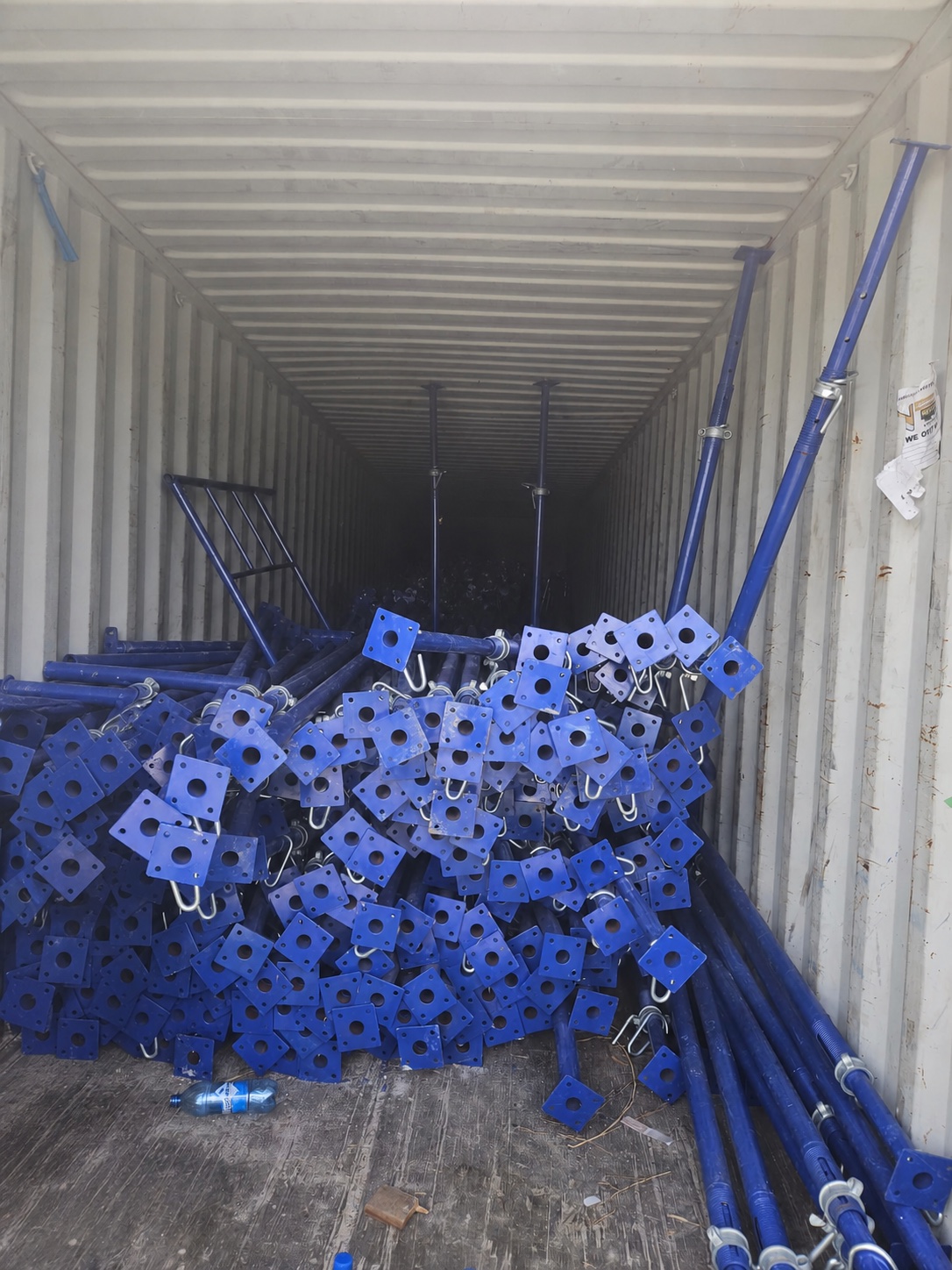 Blue metal props and base plates in the KBS storage container
