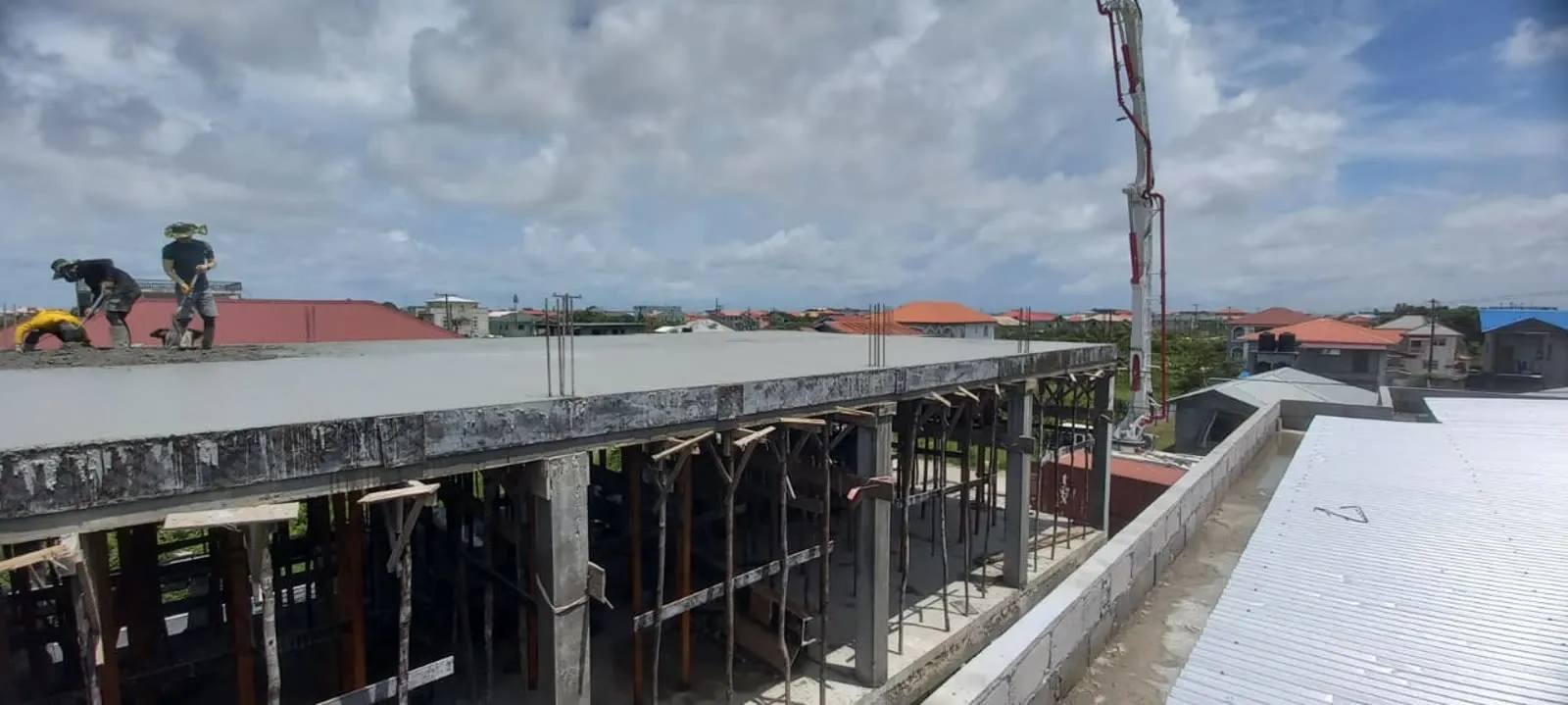 Upper deck formwork and metal props in place at the Providence residential site